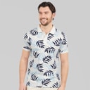 Kangaroo Poo Mens Fern Print Polo Shirt White/Navy