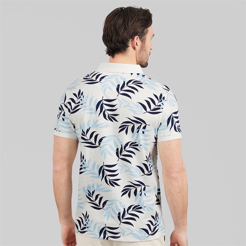 Kangaroo Poo Mens Fern Print Polo Shirt White/Navy - Image 2