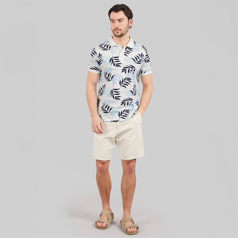 Kangaroo Poo Mens Fern Print Polo Shirt White/Navy - Image 3