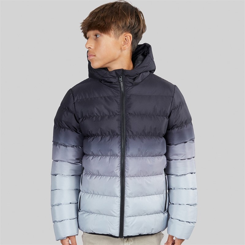 Kangaroo Poo Boys Ombre Hooded Puffer Jacket Grey/Black