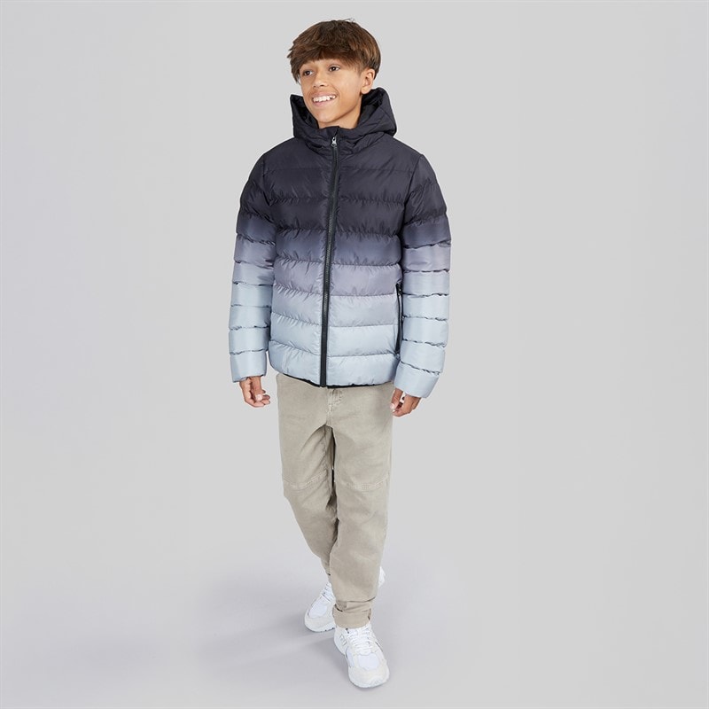 Kangaroo Poo Boys Ombre Hooded Puffer Jacket Grey/Black - Image 4