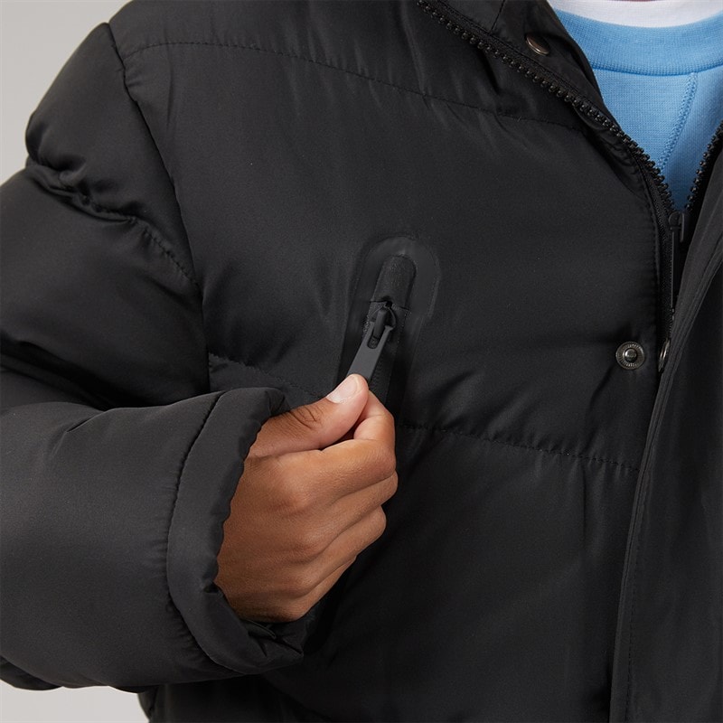 Kangaroo Poo Boys Longline Faux Fur Trim Hooded Coat Black - Image 5