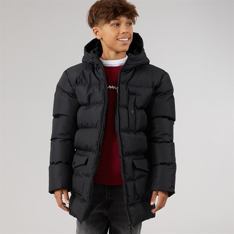 Kangaroo Poo Boys Midline Hooded Puffer Jacket Black