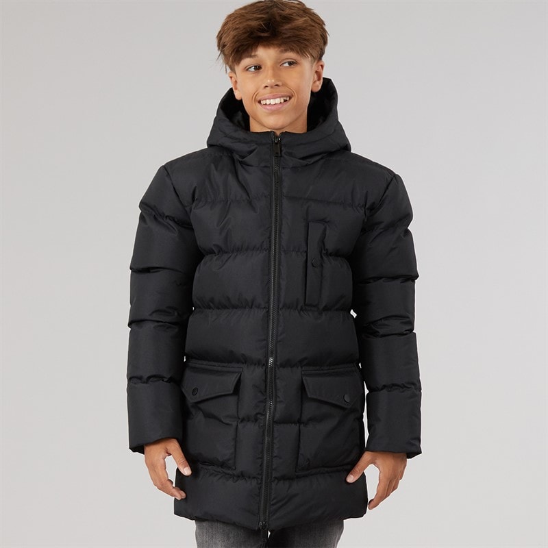 Kangaroo Poo Boys Midline Hooded Puffer Jacket Black - Image 3