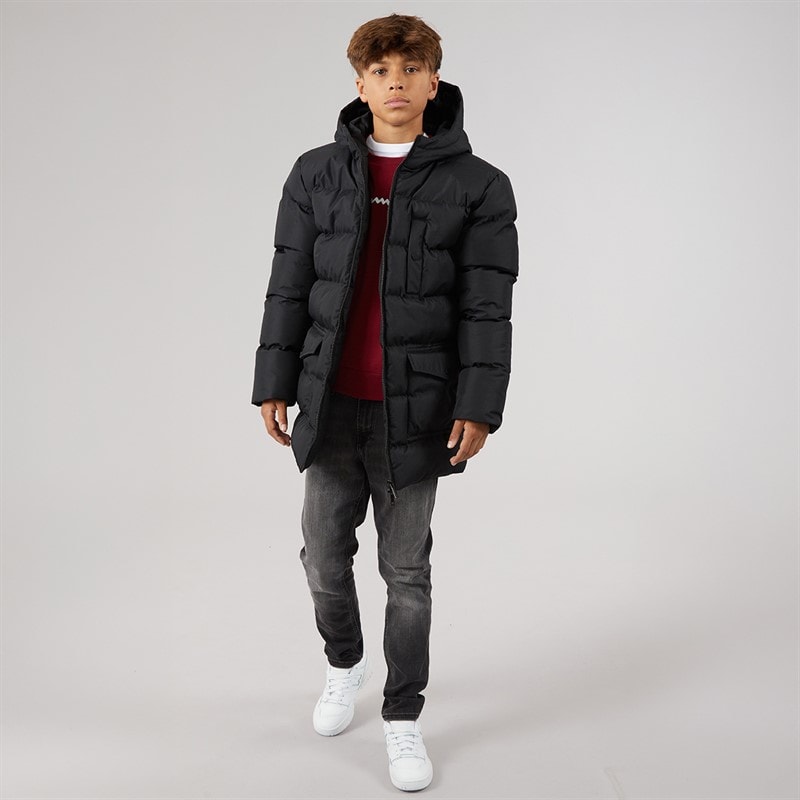 Kangaroo Poo Boys Midline Hooded Puffer Jacket Black - Image 4