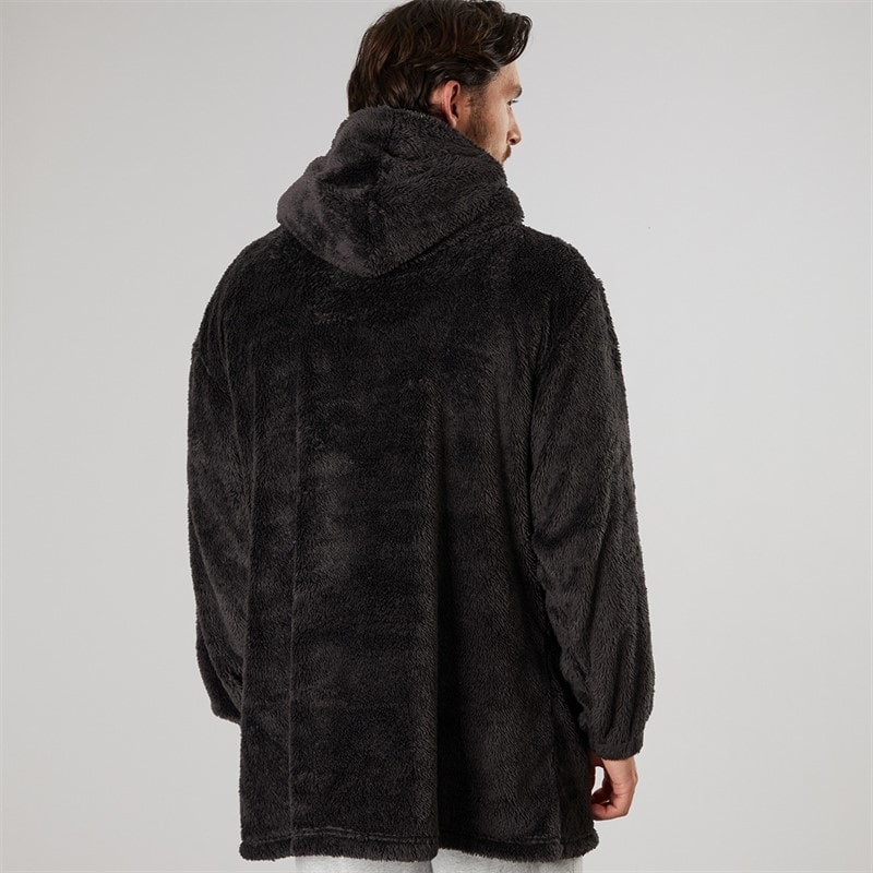 Kangaroo Poo Mens Oversized Blanket Hoodie Black/Charcoal - Image 2