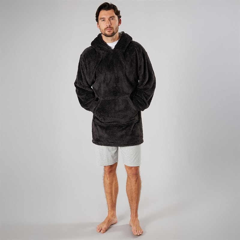 Kangaroo Poo Mens Oversized Blanket Hoodie Black/Charcoal - Image 3