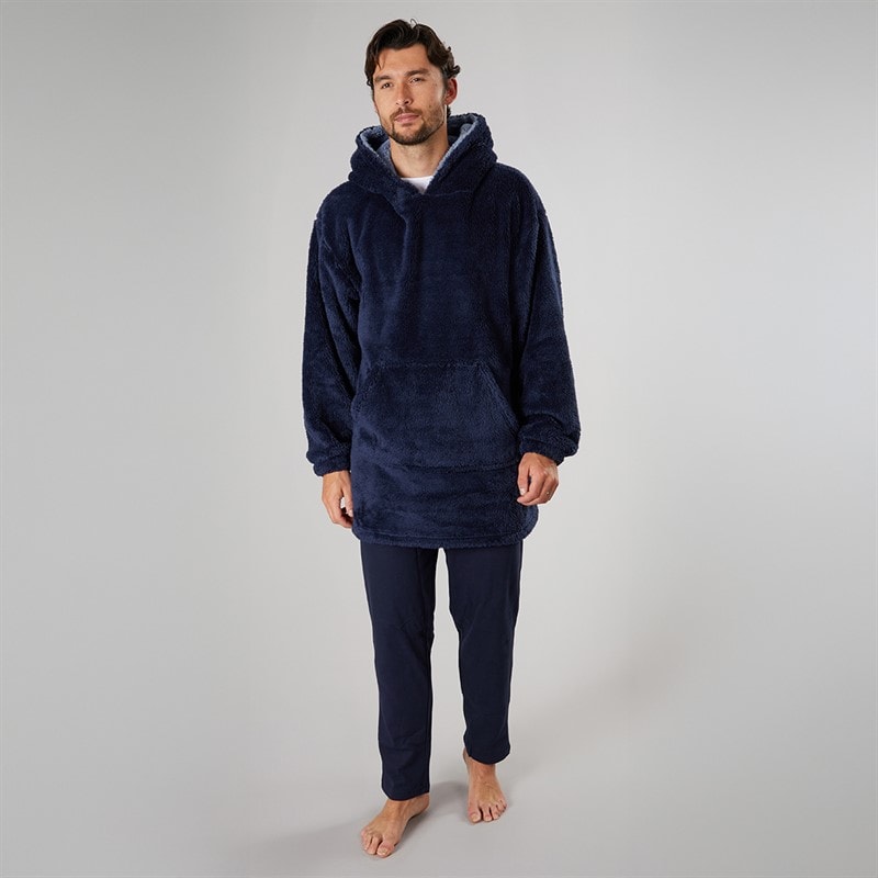Kangaroo Poo Mens Oversized Blanket Hoodie Navy/Faded Denim - Image 3
