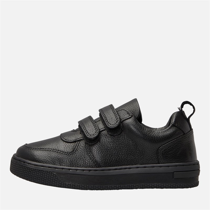 KP85 Junior Boys Dual Strap Trainers Black Leather