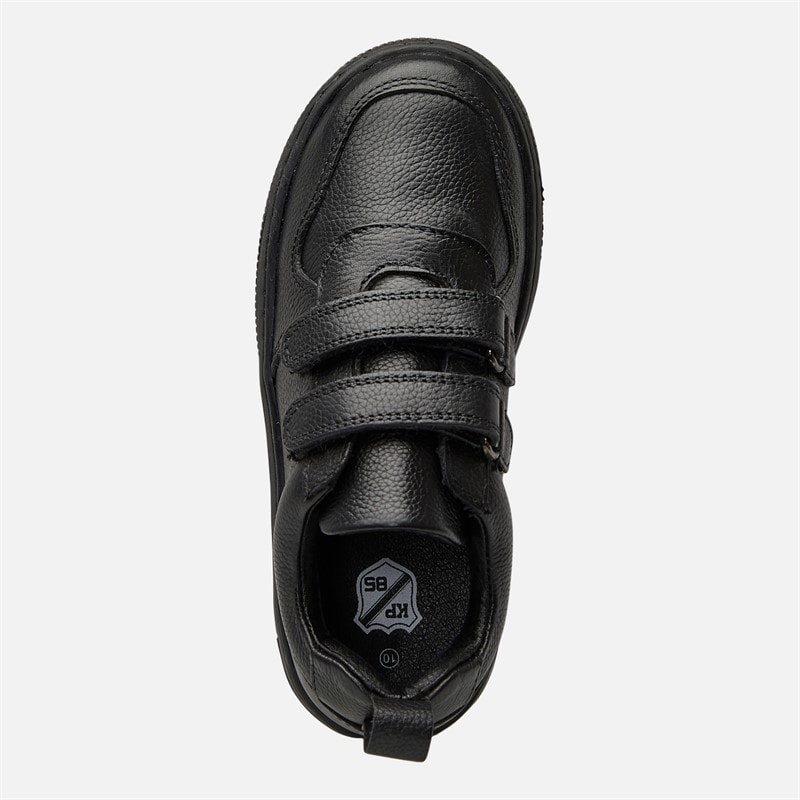 KP85 Junior Boys Dual Strap Trainers Black Leather - Image 4