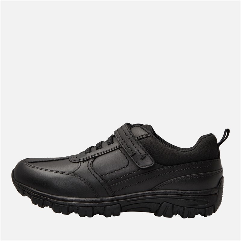 KP85 Junior Boys Strap Trainers Black Leather