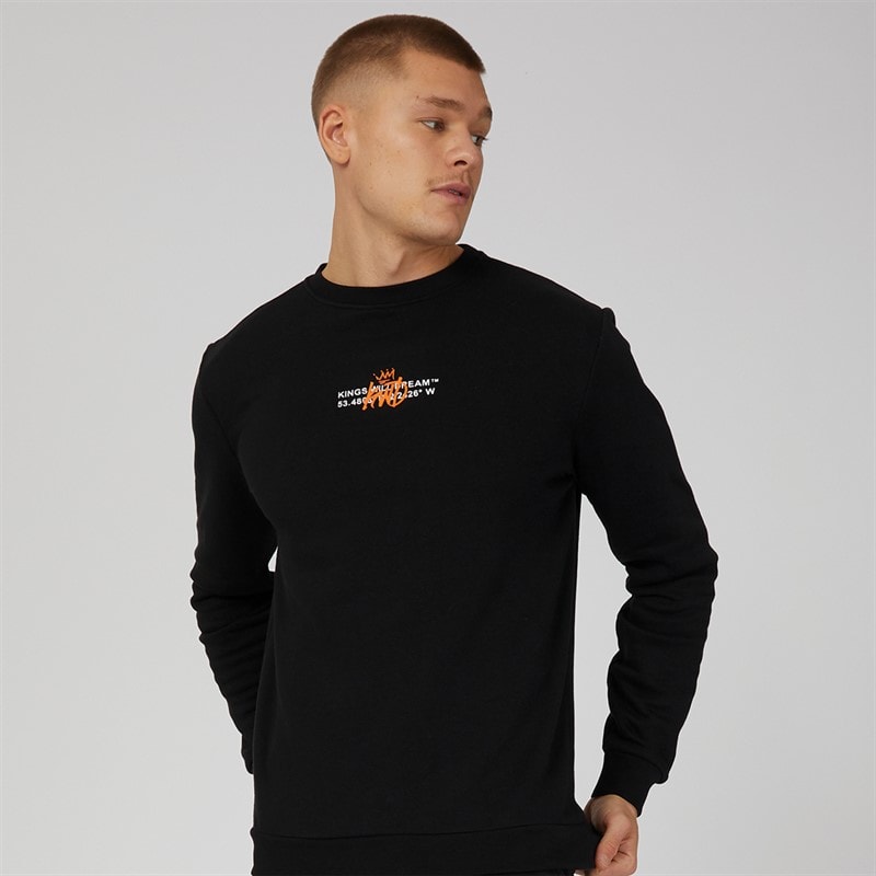 Kings Will Dream Mens Beaumor Sweatshirt Jet Black/Optic White/Bright Orange - Image 2