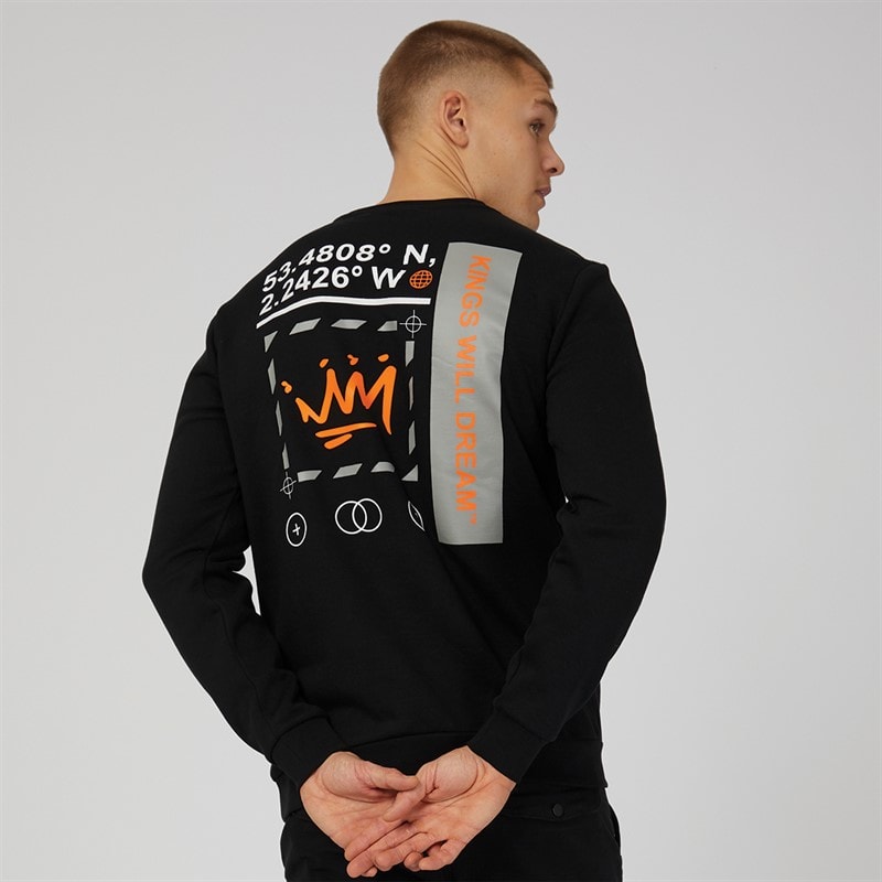 Kings Will Dream Mens Beaumor Sweatshirt Jet Black/Optic White/Bright Orange - Image 3