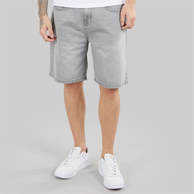 Kings Will Dream Mens Dubl Jord Relaxed Fit Denim Shorts Light Grey