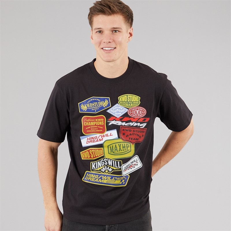 Kings Will Dream Mens Race Badge Relaxed Fit T-Shirt Black