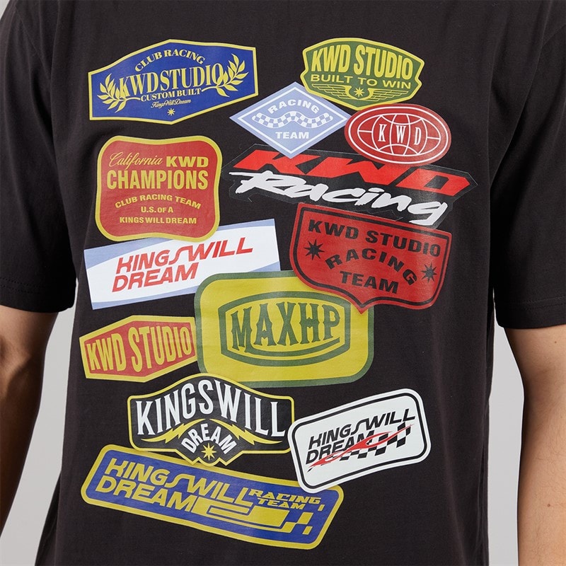 Kings Will Dream Mens Race Badge Relaxed Fit T-Shirt Black - Image 3