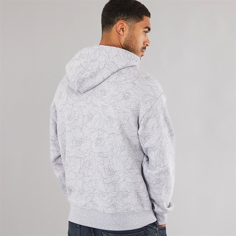 Lacoste Mens Relaxed Fit Printed Hoodie Silver Chine - Image 2