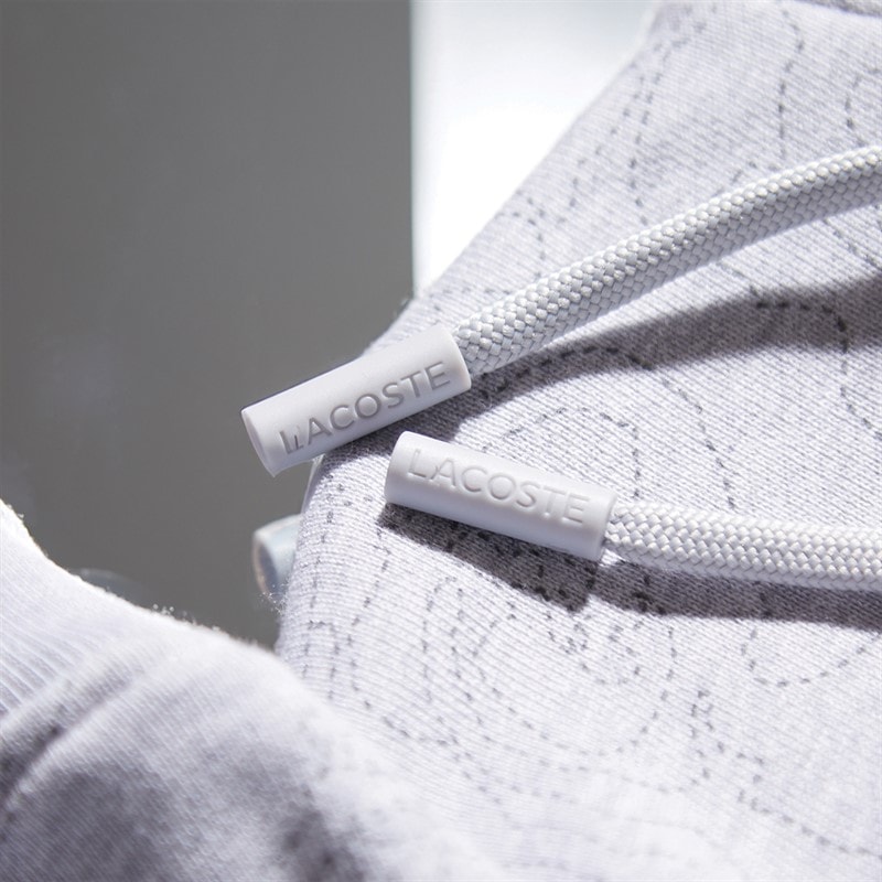Lacoste Mens Relaxed Fit Printed Hoodie Silver Chine - Image 3
