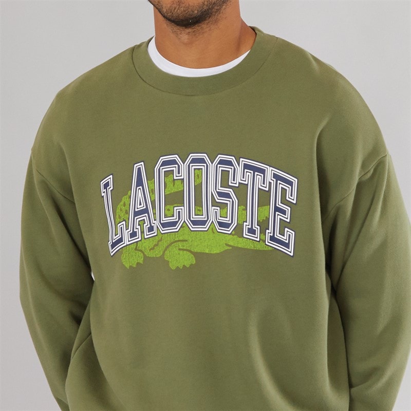 Lacoste Mens Loose Fit Fleece Sweatshirt Khaki - Image 3