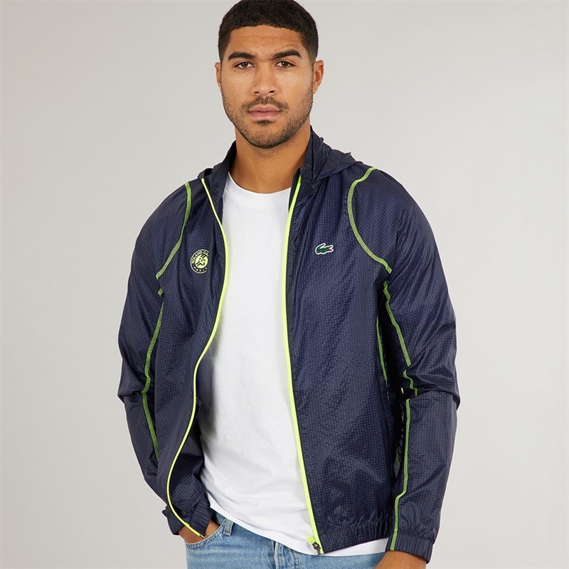 Lacoste Mens Roland Garros Windbreaker Navy Blue/Electric Yellow - Image 1