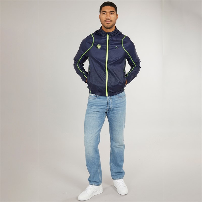 Lacoste Mens Roland Garros Windbreaker Navy Blue/Electric Yellow - Image 4