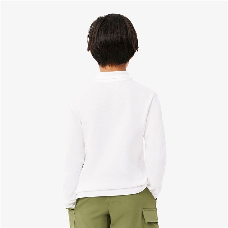 Lacoste Boys Long Sleeve Polo Shirt Blanc - Image 2