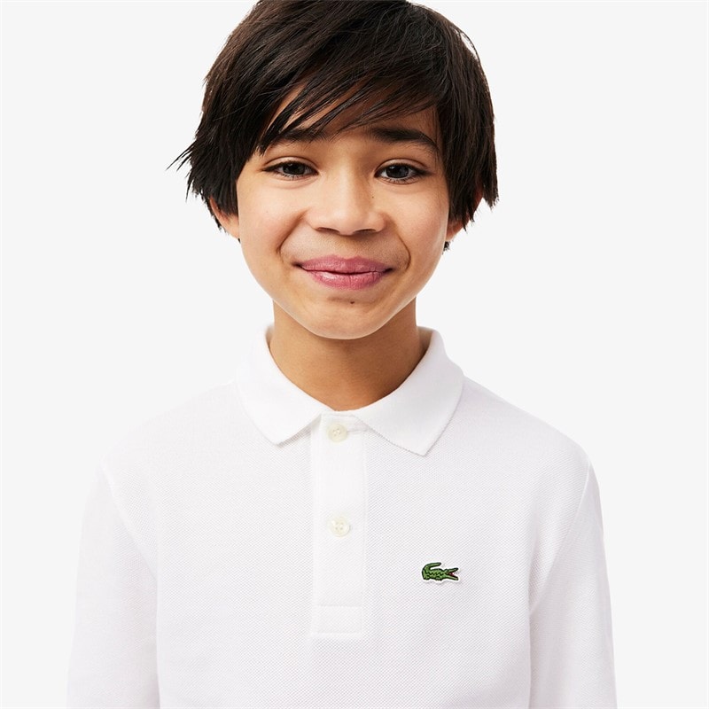 Lacoste Boys Long Sleeve Polo Shirt Blanc - Image 3