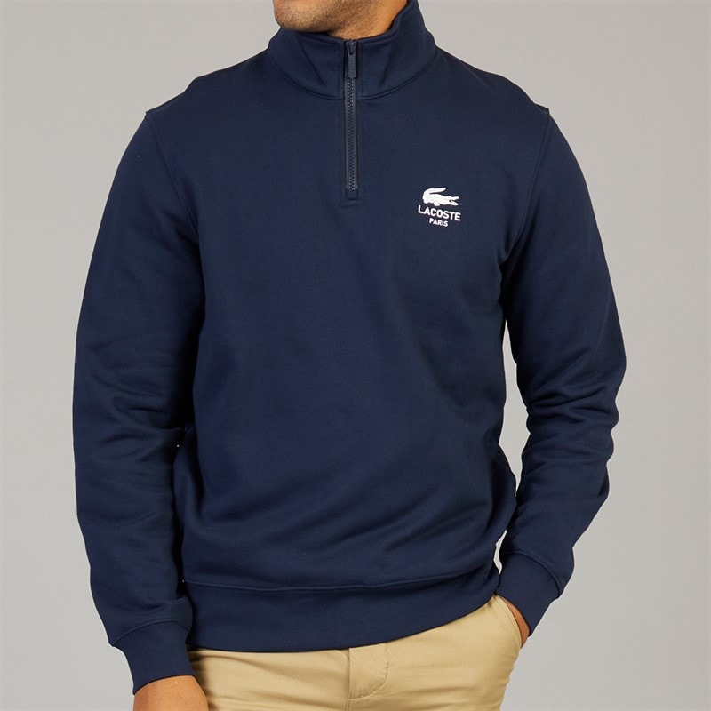 Lacoste Mens Quarter Zip Sweatshirt Navy Blue - Image 3
