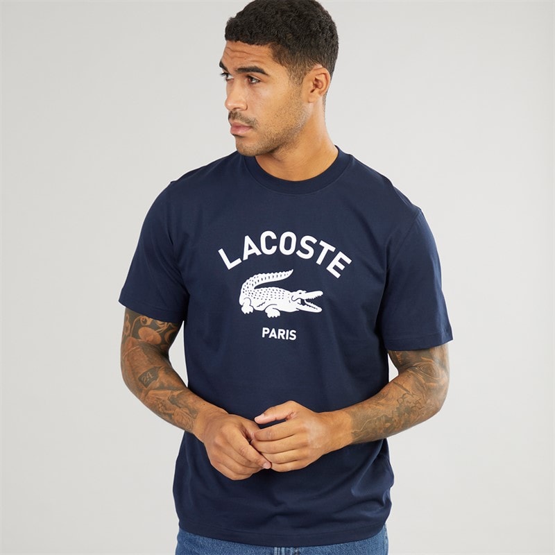 Lacoste Mens Lacoste Print T-Shirt Navy Blue - Image 1