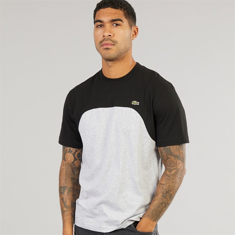 Lacoste Mens Colour Block T-Shirt Silver Chine/Black Silver Chine/Black Black - Image 1
