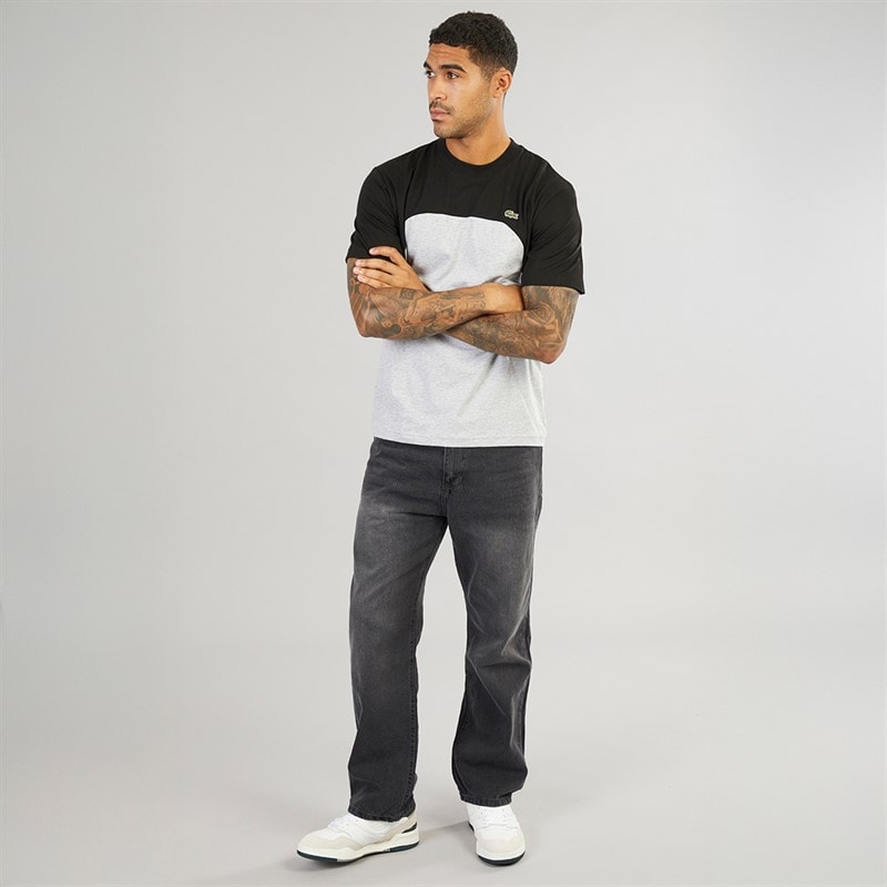Lacoste Mens Colour Block T-Shirt Silver Chine/Black Silver Chine/Black Black - Image 3