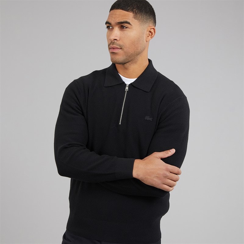 Lacoste Mens 1/4 Zip Polo Neck Jumper Black - Image 1