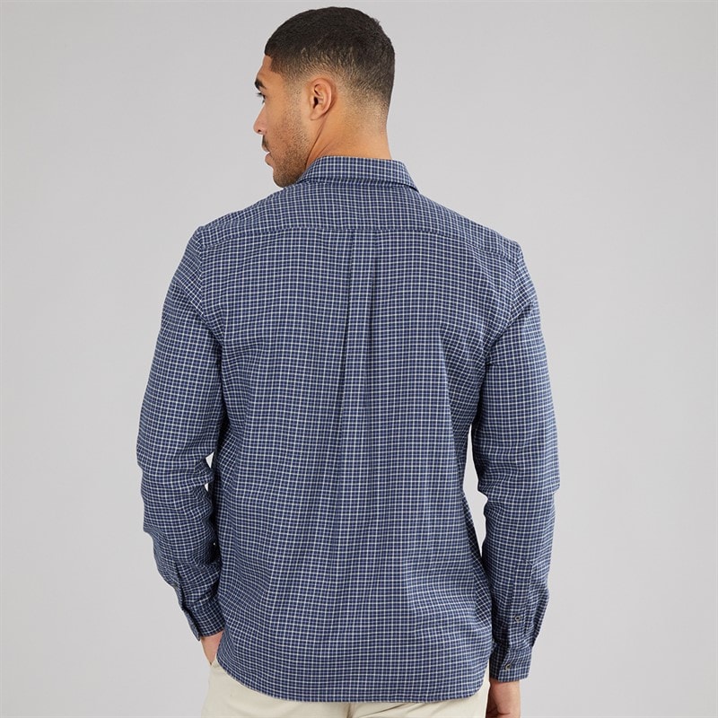 Lacoste Mens Long Sleeve Flannel Shirt Navy Blue/Flour - Image 2