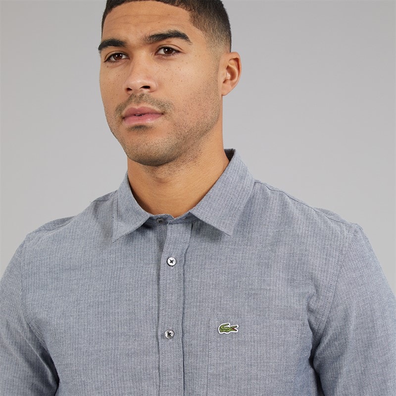 Lacoste Mens Long Sleeve Shirt Navy Blue/Flour - Image 3