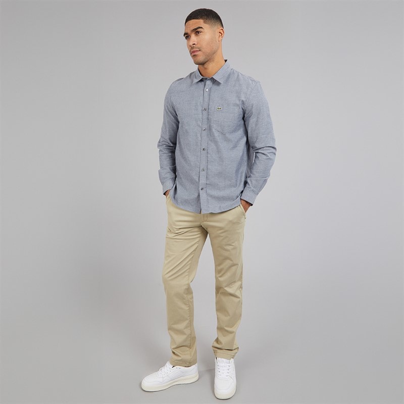 Lacoste Mens Long Sleeve Shirt Navy Blue/Flour - Image 4