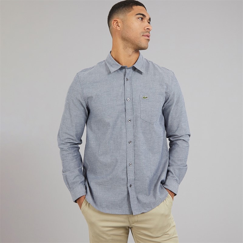 Lacoste Mens Long Sleeve Shirt Navy Blue/Flour - Image 5