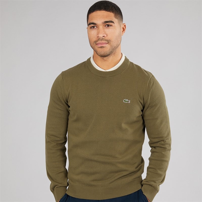 Lacoste Mens Crew Neck Jumper Olive - Image 3