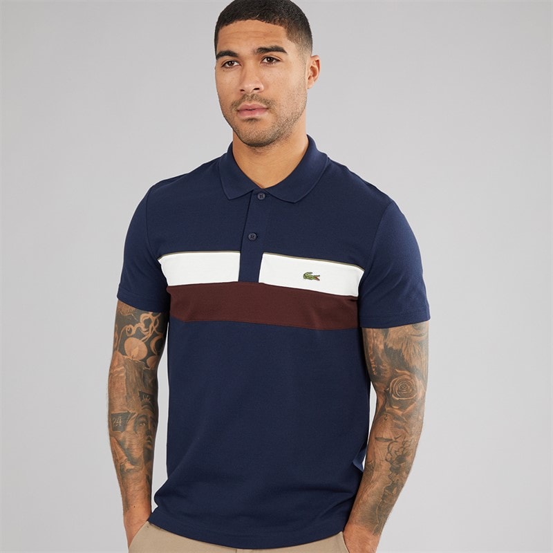 Lacoste Mens Polo Shirt Navy Blue/Flour Red Vermo - Image 1