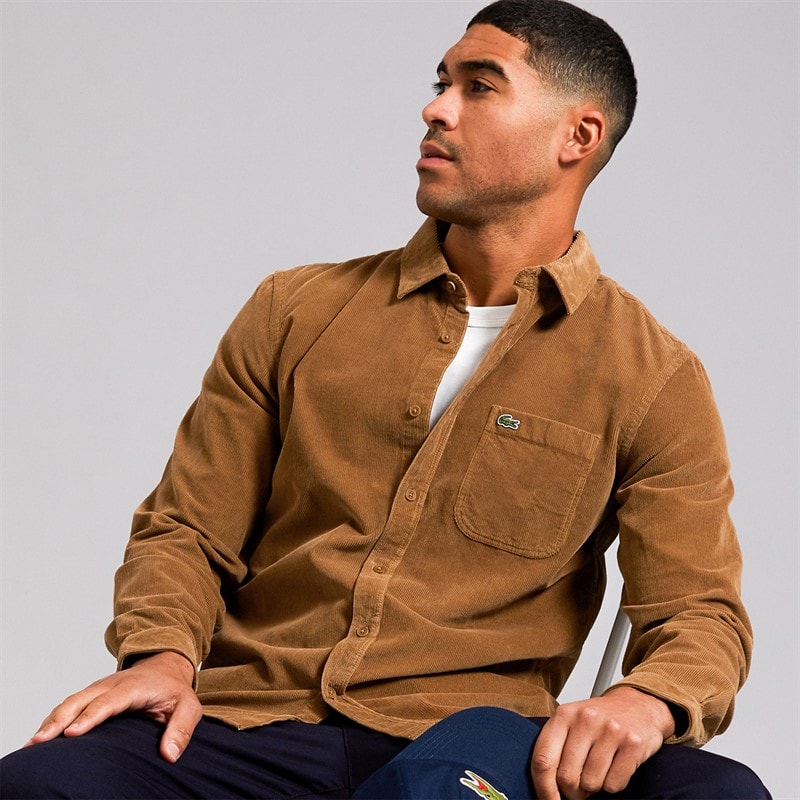 Lacoste Mens Long Sleeve Velour Shirt Date Brown - Image 1
