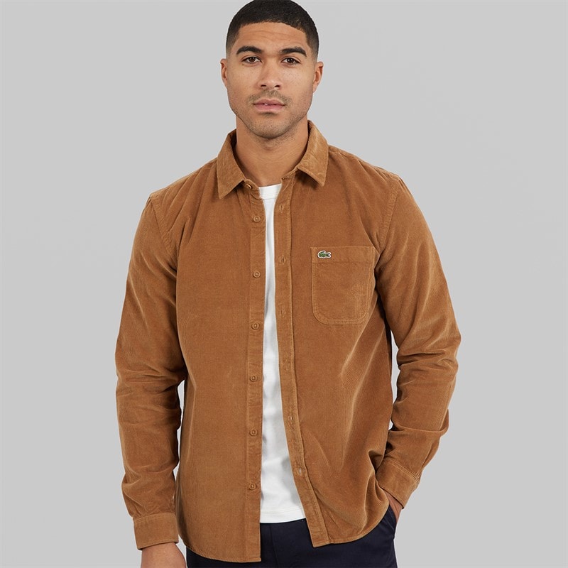 Lacoste Mens Long Sleeve Velour Shirt Date Brown - Image 2