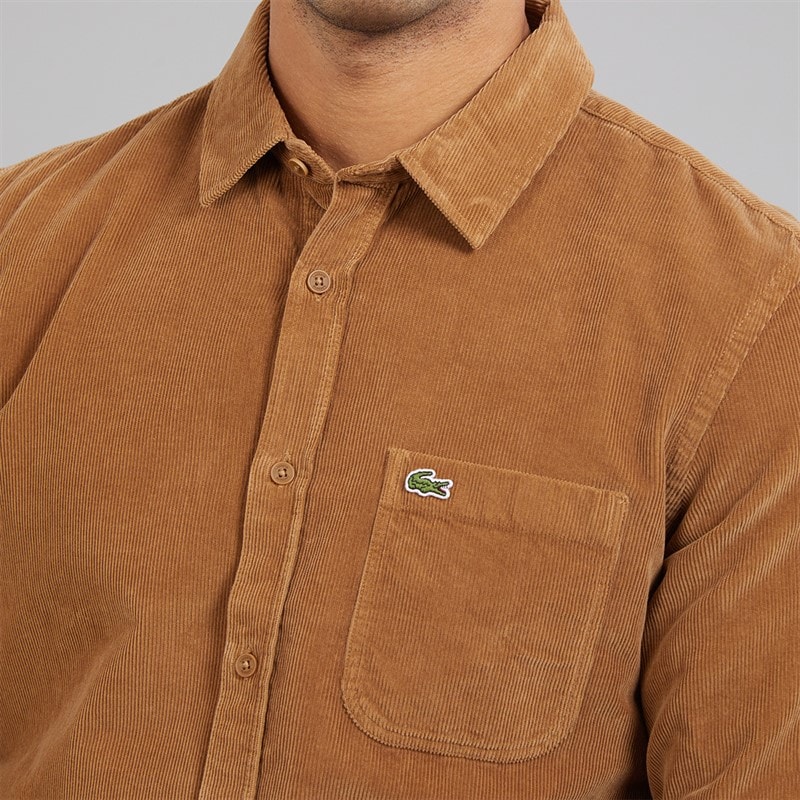 Lacoste Mens Long Sleeve Velour Shirt Date Brown - Image 5