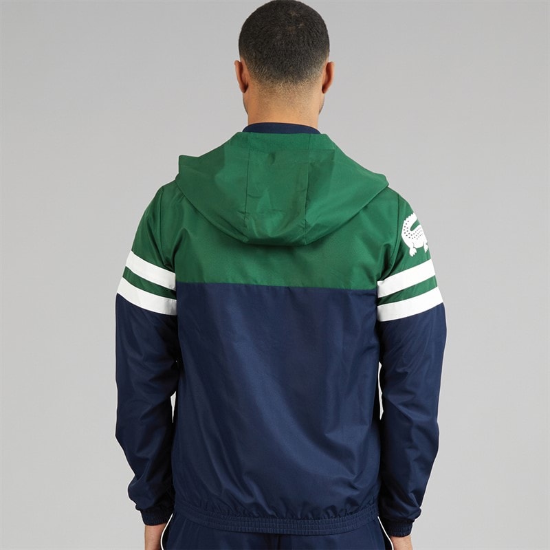 Lacoste Mens Water Repellent Hooded Jacket Navy Blue/Green/White - Image 2