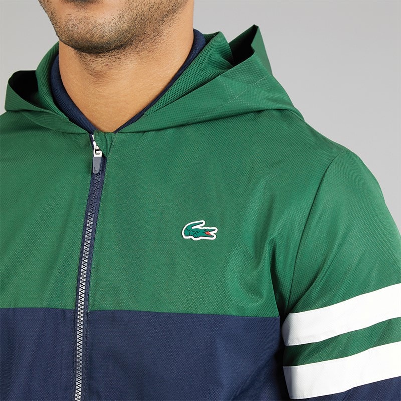 Lacoste Mens Water Repellent Hooded Jacket Navy Blue/Green/White - Image 3