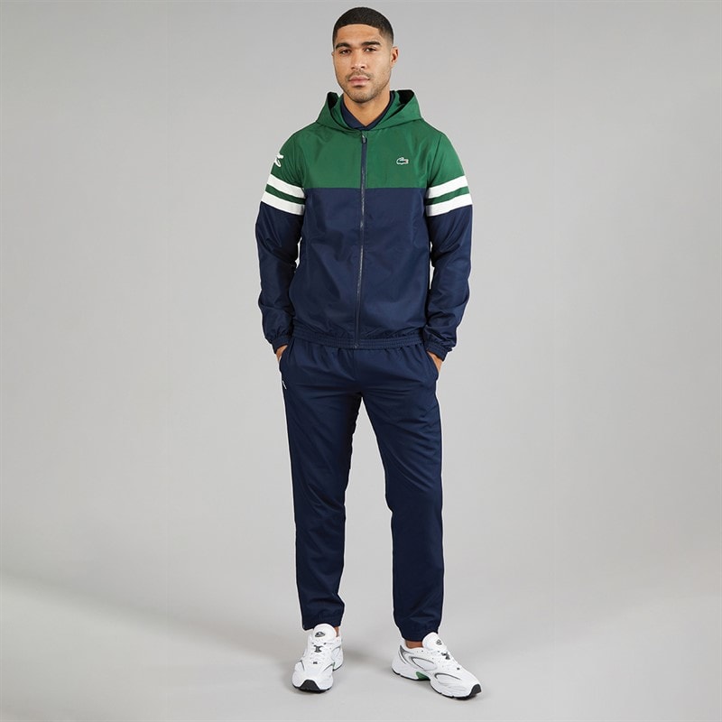 Lacoste Mens Water Repellent Hooded Jacket Navy Blue/Green/White - Image 4