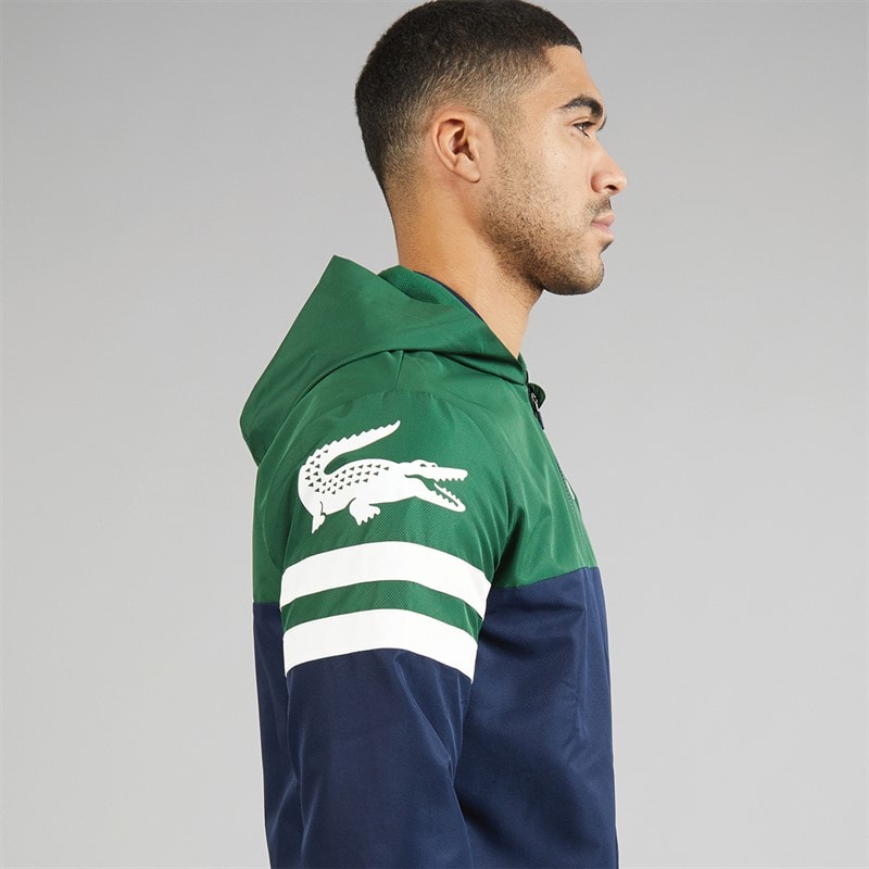 Lacoste Mens Water Repellent Hooded Jacket Navy Blue/Green/White - Image 5