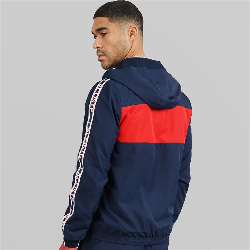 Lacoste Mens Colour Block Logo Stripe Jacket Navy Blue/Red Navy Blue/Red - Image 2