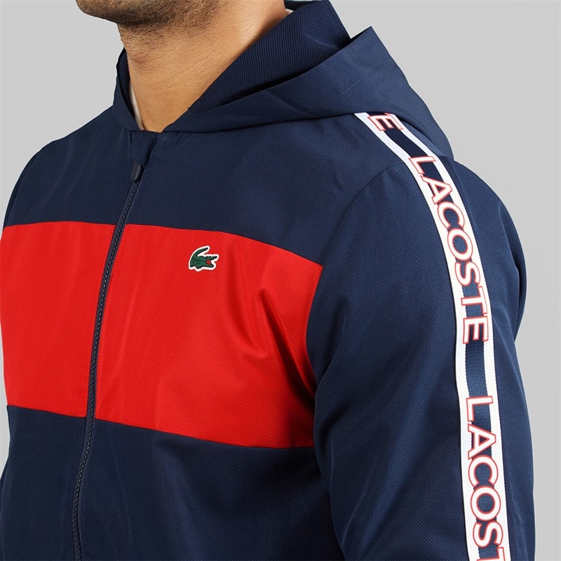 Lacoste Mens Colour Block Logo Stripe Jacket Navy Blue/Red Navy Blue/Red - Image 3