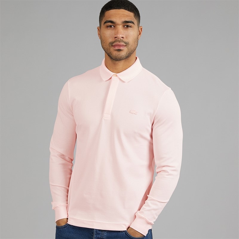 Lacoste Mens Regular Fit Stretch Long Sleeve Polo Shirt Light Pink - Image 1