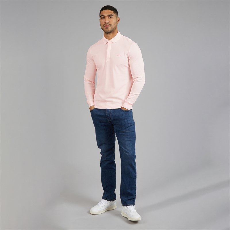 Lacoste Mens Regular Fit Stretch Long Sleeve Polo Shirt Light Pink - Image 4