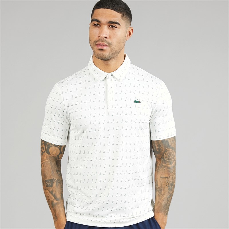 Lacoste Mens Regular Fit Polo Shirt White/Green - Image 1